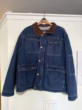 Men’s Wrangler Navy Denim Sherpa Lined Jacket